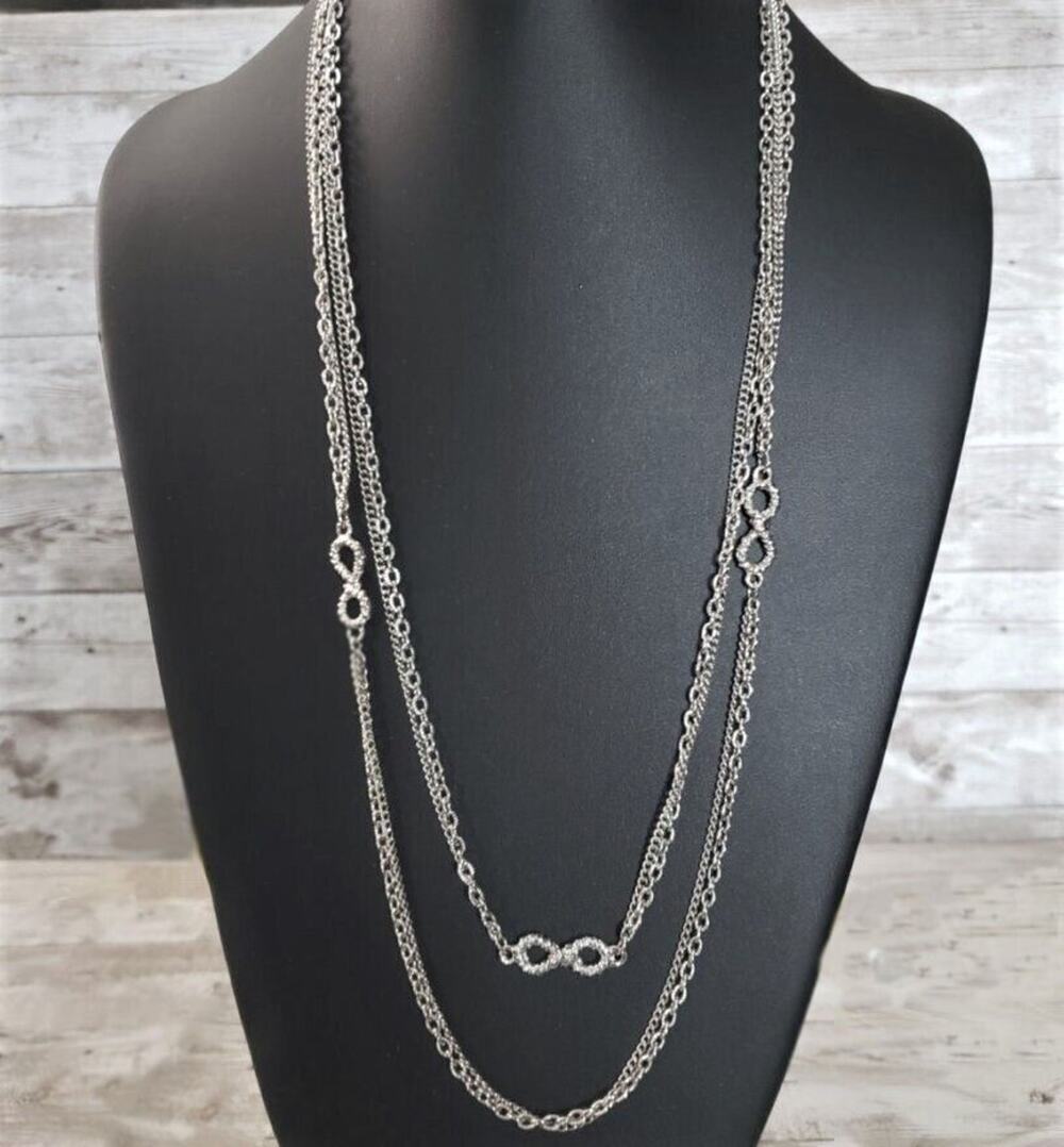 Vintage Necklace Stunning Silver Tone Long Layered Necklace with Infinity Symbol